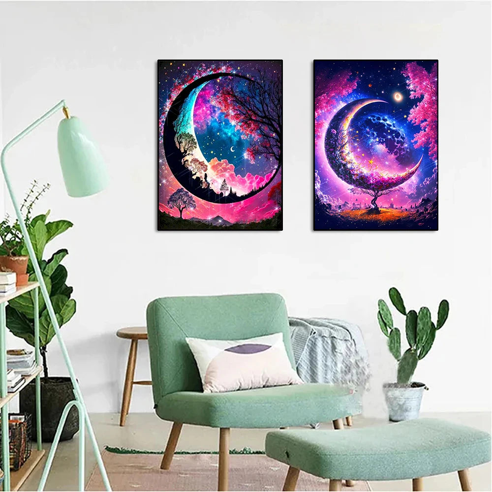 Painting paysage d'arbre de lune