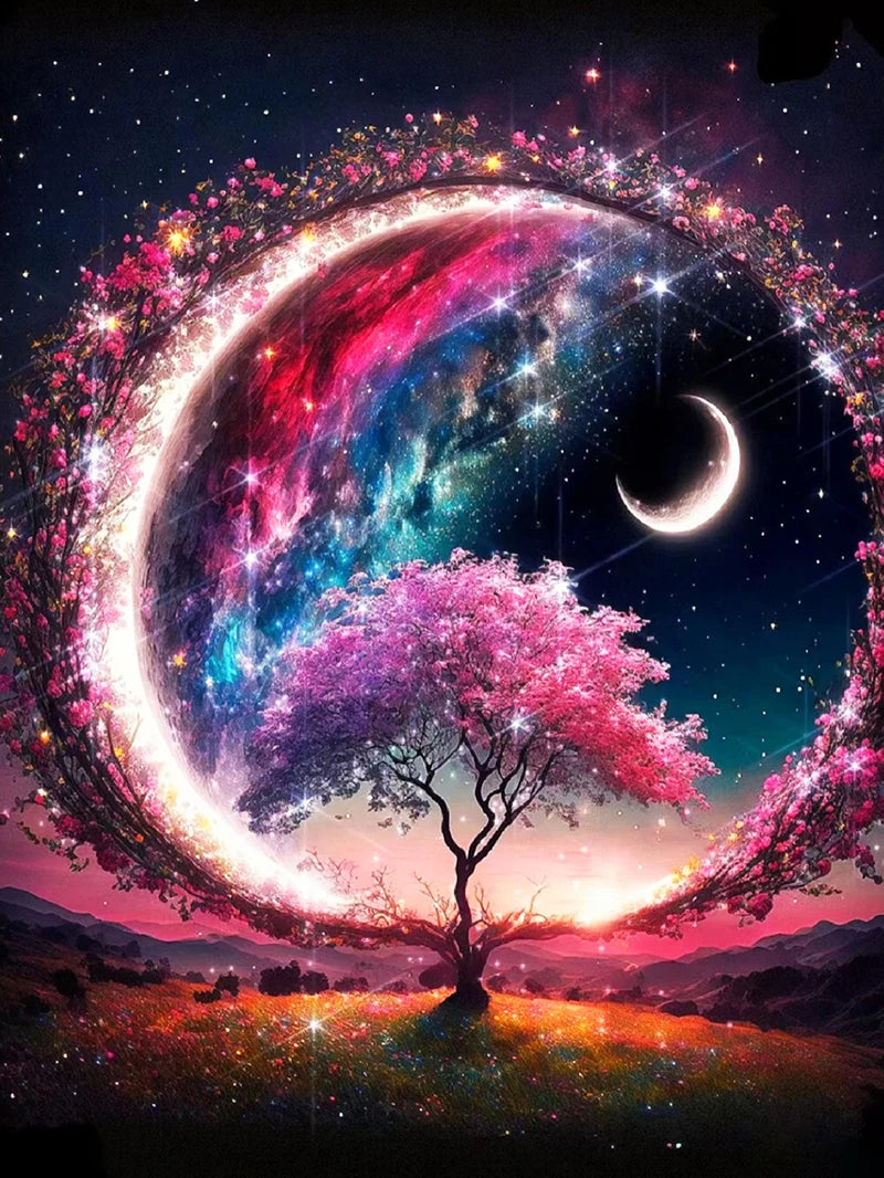 Painting paysage d'arbre de lune