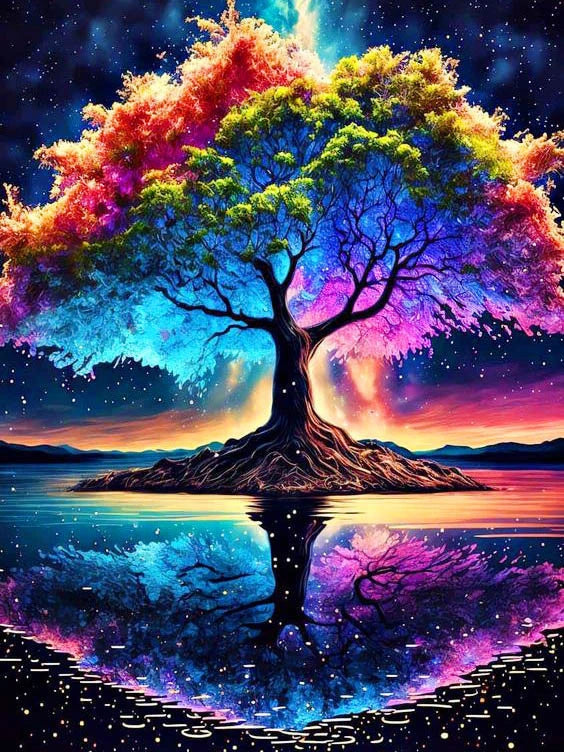 Painting paysage d'arbre de lune