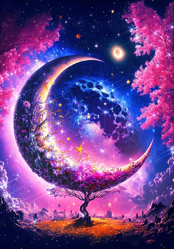 Painting paysage d'arbre de lune