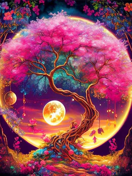 Painting paysage d'arbre de lune