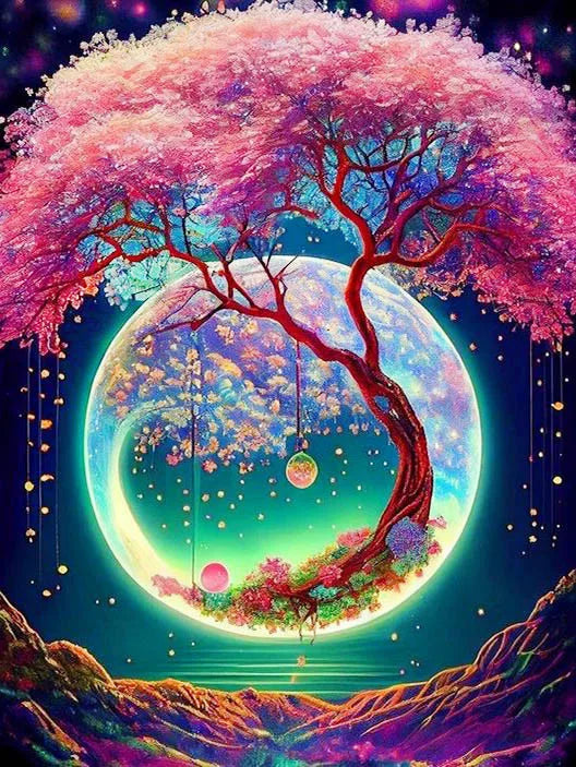 Painting paysage d'arbre de lune