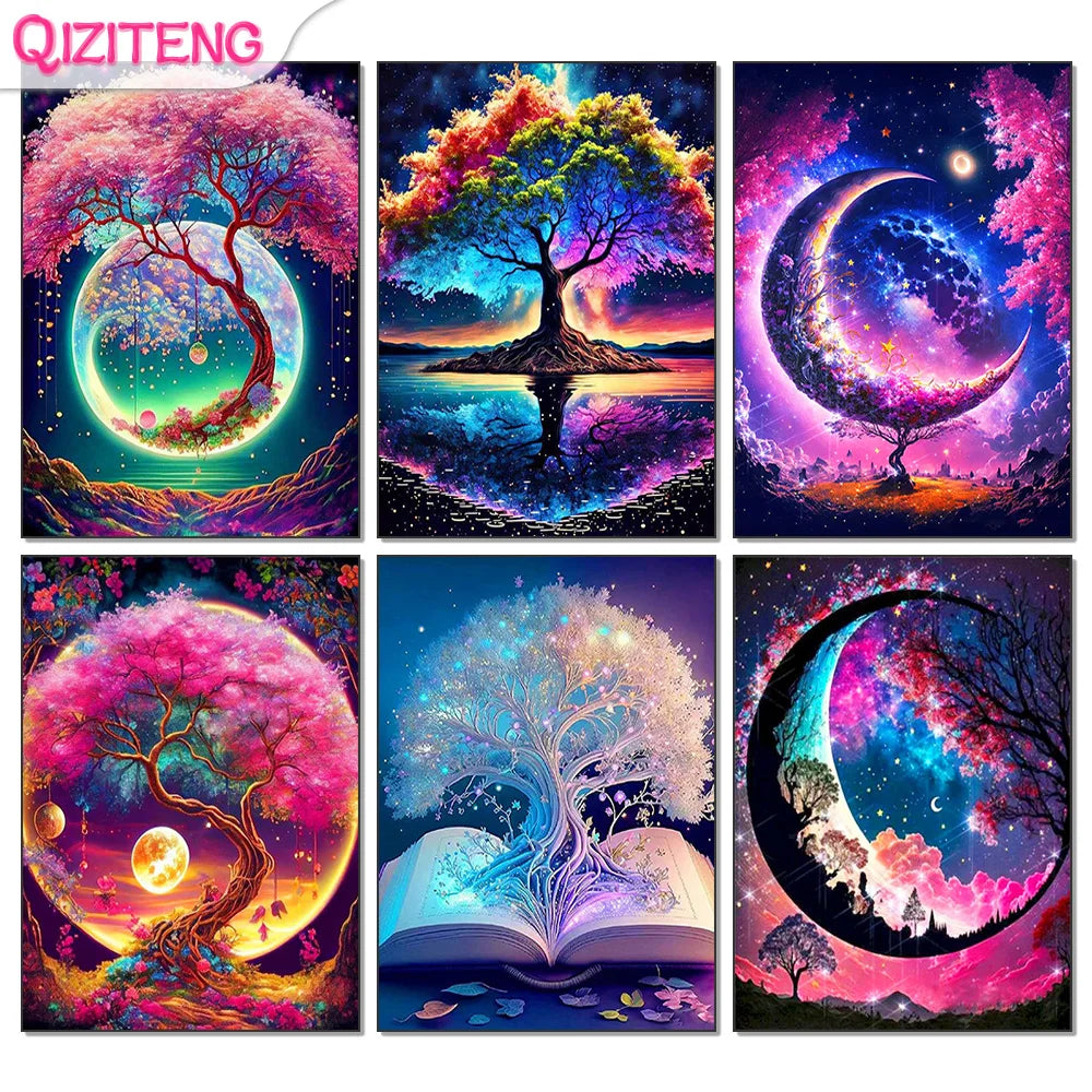 Painting paysage d'arbre de lune