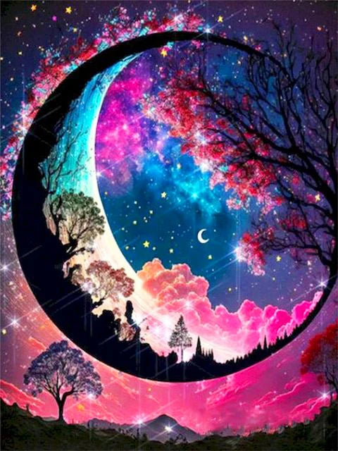 Painting paysage d'arbre de lune
